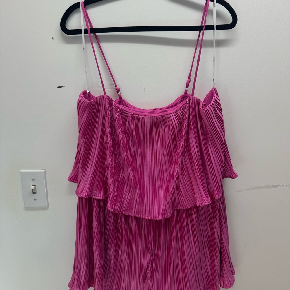 Pleated Spaghetti Strap Romper  - Fuchsia